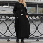 LinkMejor Women Long Sleeved Long Dress with Side Pockets Lace Patchwork Casual Long Maxi Dress for Spring Fall