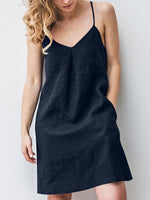 LinkMejor Solid Pocket Spaghetti Strap Backless Dress For Women