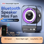 Tevorex Mini Portable Fan with Bluetooth Speaker USB Rechargeable 100 Speed Levels Quiet Operation LED Display for Home Office Travel
