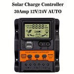 Solar Charge Controller 12V/24V Auto 100A PWM Photovoltaic Regulator Dual USB Output LCD Display Lead-Acid Lithium Batteries