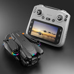 LinkMejor K900 MAX WiFi FPV with 4.5inch LCD Screen Controller HD Dual Camera Servo Gimbal 360° Obstacle Avoidance One-Key Airdrop Brushless Foldable RC Drone Quadcopter RTF