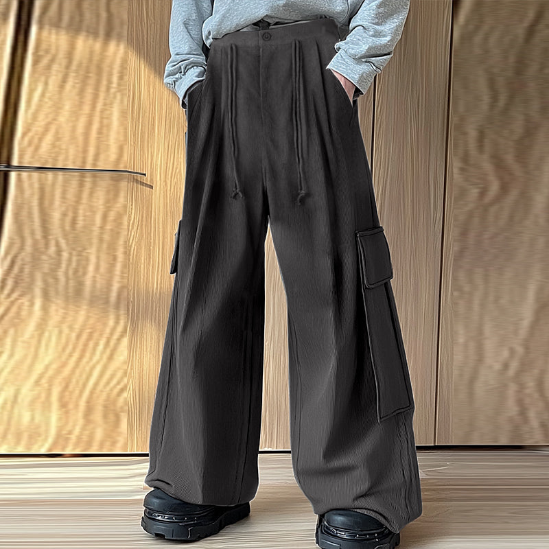 LinkMejor Mens Textured Comfortable Straight Leg Pant Solid Color Casual Wide Legged Pants Male S-5XL