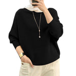 LinkMejor Daily Style Women Knitted Long Sleeve Crew Neck  T-shirt Casual Solid Loose Work Tops