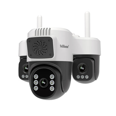 SriHome SH073 6MP 3X Zoom WIFI PTZ Security Camera 360° Coverage Full-Color Night Vision Human Motion Two-Way Audio Sound&Light Alarm IP66 Waterproof Dual-Band WIFI Surveillance Camera for Outdoor Safety