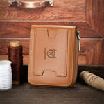 LinkMejor Genuine Leather Zippered Men's Wallet Cowhide RFID-blocking Multi Card Slots Coin Money Purse