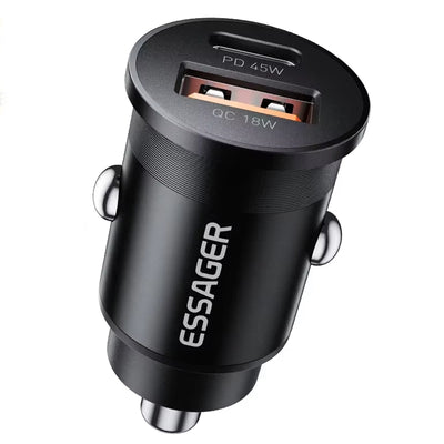 LinkMejor ES-CC15 45W 2-Port USB PD Car Charger Adapter USB-A+USB-C PD3.0 QC3.0 Support AFC FCP iP2.4A Fast Charging for iPhone 16 16 Pro 15 14 13 Pro Max for Huawei Pura X for Xiaomi 15pro for Samsung Galaxy S25 Ultra