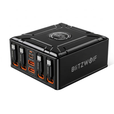 [GaN Tech] LinkMejor® BW-S34 550W 7 Ports USB PD Charger with Retractable Cable 5USB-C+2USB-A QC PD Fast Charging Desktop Charging Station for iPhone 17 16 16 Pro 15 14 13 Pro Max for MacBook Pro for Airpods for Apple Watch