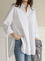 Women Daily Casual Cotton Irregular Hem Commute Loose Shirts
