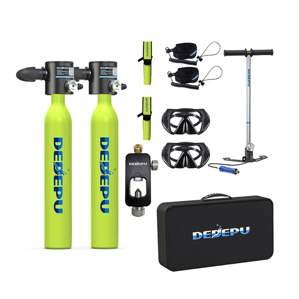 [US Direct] DEDEPU S3000-C 2×0.5L Diving Gear for Diver Mini Scuba Tank Oxygen Cylinder for Underwater Diving Breathe Training, Snorkeling Tank Manual Pump Device Adapter Diving Glasses Hand Bag Diving Storage Bag