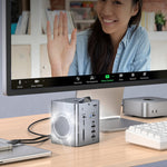 LinkMejor 13 in 1 Vertical Docking Station with PD100W DC18W,TF&SD3.0,10Gbps USB-C USB-A, Camera,bluetooth-compatible 6.0 Speaker, Volume Adjustment for Laptop Computer PC