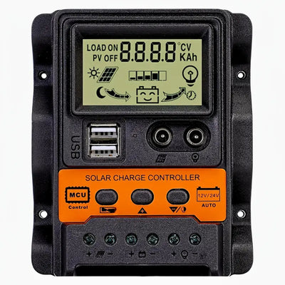 Solar Charge Controller 12V/24V Auto 100A PWM Photovoltaic Regulator Dual USB Output LCD Display Lead-Acid Lithium Batteries