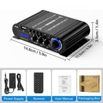ST-839 2.1CH Mini Bluetooth Stereo Amplifier RMS 25Wx2+40W Subwoofer Output USB/AUX/RCA Input Home Audio Receiver for Home Theater With DC12V Power Adapter