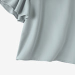 LinkMejor Elegant Style Womens Shirts Blouses Ladylike Crew Neck Ruffled Sleeves Tops Side Bowknot Solid Blouses