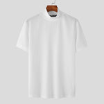 LinkMejor Mens Half-collar Solid Knitted pit-stripe Short Sleeve T-shirt