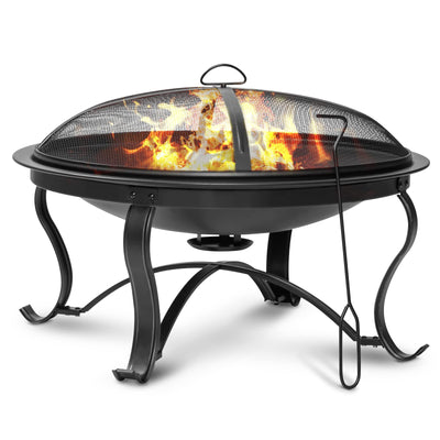 LinkMejor 29 inch Fire Pits for Outside Firepit Outdoor Wood Burning Pit Steel Firepit Bowl for Patio Backyard Camping