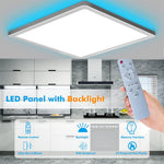 Elfeland 24W 30cm LED Square Ceiling Light With RGB Ambient Backlight Remote Control APP Control Dimmable Modern Ceiling Lamp
