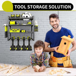 4 Layers Heavy Duty Iron Tool Storage Rack Wall Mount Organizer Battery Charging Station Drill Slots Easy Installation for Garage Workshop