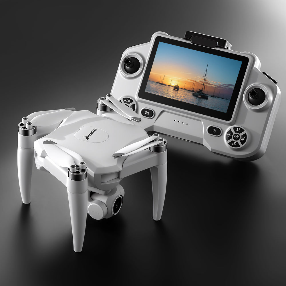 LinkMejor YL01 WiFi FPV with 4.3inch LCD Screen Controller 720P HD Dual Camera Servo Gimbal 360° Obstacle Avoidance Brushless Rotating Foldable RC Drone Quadcopter RTF