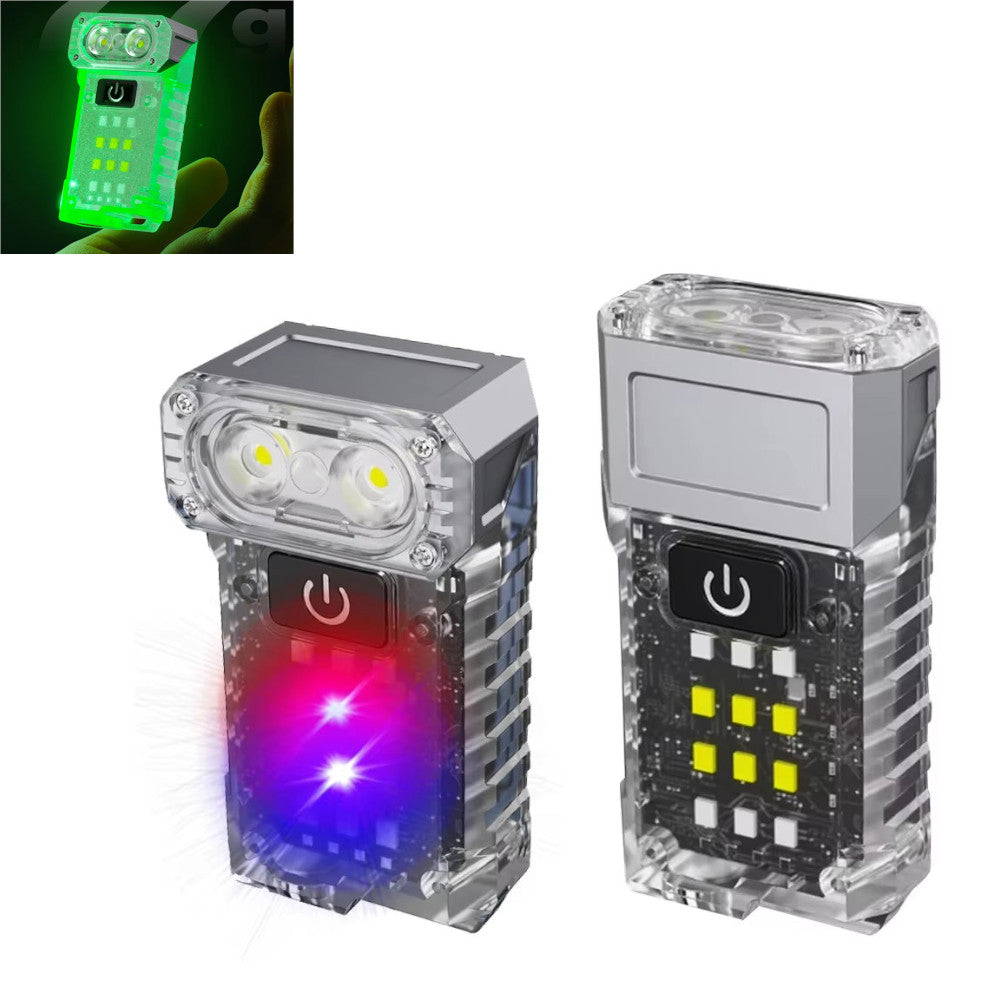 90° Rotatable Dual Light Source Mini LED Flashlight with UV Light COB Sidelight Fluorescent Shell Magnet Tail, USB Rechargeable Pocket Torch Light, Hat Clip Light, Power Display, Portable Work Light for Camping Fishing Walking