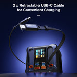 [GaN Tech] LinkMejor® BW-S35 300W 6 Ports USB PD Digital Display Charger with Retractable Cable 4USB-C+2USB-A QC PD Fast Charging Desktop Charging Station for iPhone 17 16 16 Pro 15 14 13 Pro Max for MacBook Pro for Airpods for Apple Watch