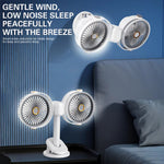 Tevorex Dual Head Clip Fan Adjustable Multi-Angle 5 Speed Wind Long Battery Life Wall-Mounted Mini USB Circulation Fan with Night Light for Home Outdoor