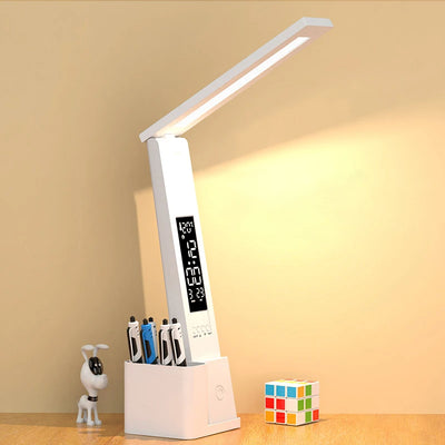 LinkMejor LED Desk Lamp Dimmable Touch Control with Calendar Temperature Clock Night Light Foldable Table Lamp for Study Reading Lamp