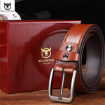 LinkMejor 130cm Genuine Leather Mens Pinch-buckle Belt with Box Birthday Gift for Husband Father Son