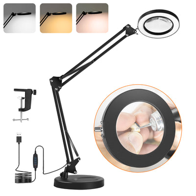 LinkMejor 2in1 10X Magnifying Glass with Light LED Magnifying Lamp with Stand and Clamp Rack,3 Color Modes 10 Level Brightness for Craft Reading Repair Close Work