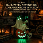 Elfeland Halloween Ghost Night Light Tipsy Ghost Pumpkin Table Lamp with Wine Glass & Skull USB Plug-in LED Decor Resin Halloween Decoration Gift