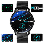 LinkMejor Men Simple Luxury Fashion Quartz Watch Luminous Waterproof Watch Stainless Steel Mesh Strap Sport Watch Fashion Wrist Watches