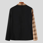 LinkMejor Mens Plaid Patchwork Long Sleeve Blazer Two-tone Stylish Casual Suit Outwear for Spring Fall
