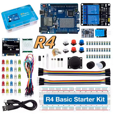 UNOR4 with WiFi Basic Start Motherboard Kit Entry Level Development Board 830 Breadboard LED Potentiometers OLED Display SR-501