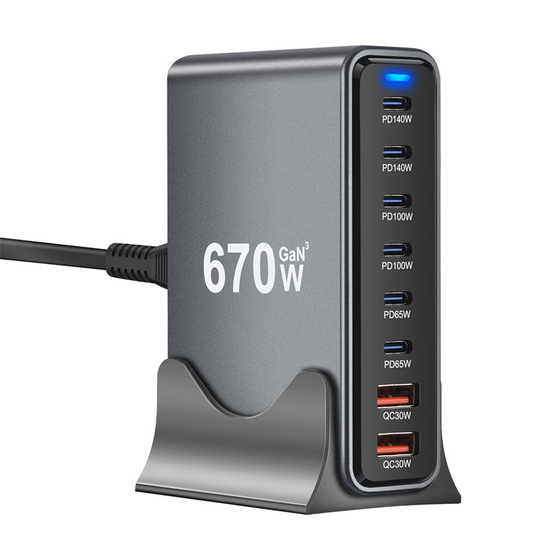 [GaN Tech] Bakeey YMX-670W 670W 8-Port USB PD Charger 2USB-A+6USB-C PD QC Fast Charging Desktop Charging Station EU Plug US Plug for iPhone 16 16 Pro 15 14 13 Pro Max for Samsung Galaxy S25 Ultra for Xiaomi 15 Pro