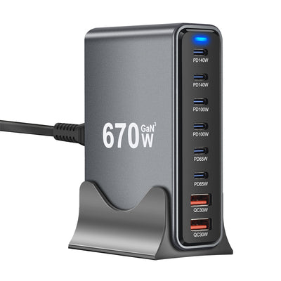 [GaN Tech] Bakeey YMX-670W 670W 8-Port USB PD Charger 2USB-A+6USB-C PD QC Fast Charging Desktop Charging Station EU Plug US Plug for iPhone 16 16 Pro 15 14 13 Pro Max for Samsung Galaxy S25 Ultra for Xiaomi 15 Pro