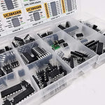 150 Pcs IC Chip Assortment Kit Opamps Oscillator PWM NE555 LM358 LM324 TDA2030 UC3842 ULN2003 with Sockets and Adapter for Electronics DIY Projects