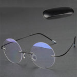 Vintage Round Rimless Reading Glasses UV protection Anti-blue light Presbyopia Eyeglasses with Case
