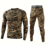 LinkMejor Men's Camouflage Thermal Underwear Set,Long Sleeve Top Pant Sports Warm Suit, Crew Neck, High Stretch Knit Fabric, Outdoor Hiking Base Layer Skinny Fit