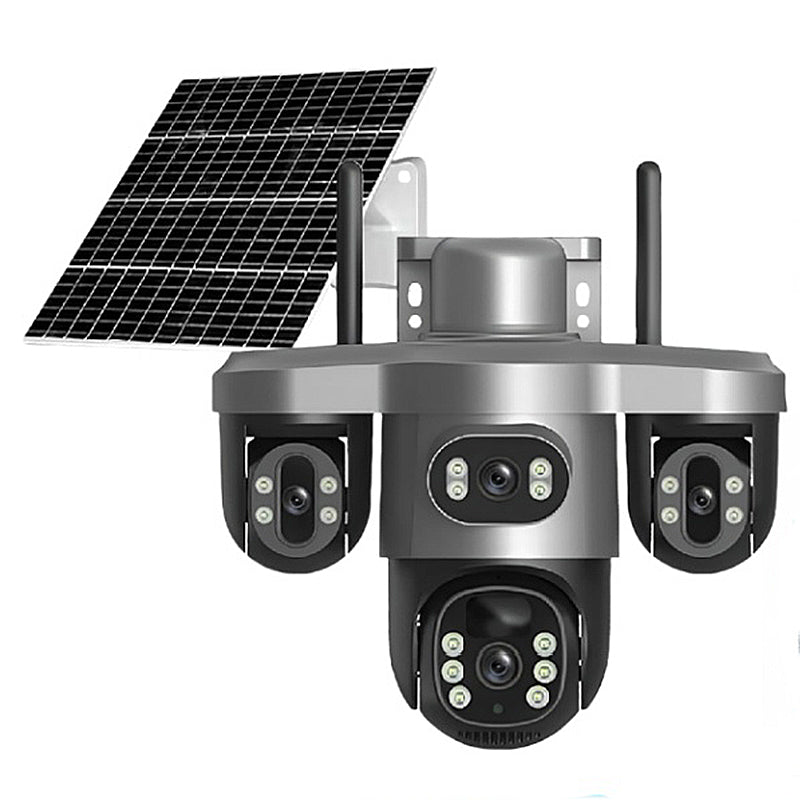 15MP HD V380 Pro Solar Powered PTZ Camera Three Lens Auto Tracking 10X Zoom Color Night Vision IP66 Wireless Outdoor Security Camera