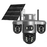 15MP HD V380 Pro Solar Powered PTZ Camera Three Lens Auto Tracking 10X Zoom Color Night Vision IP66 Wireless Outdoor Security Camera