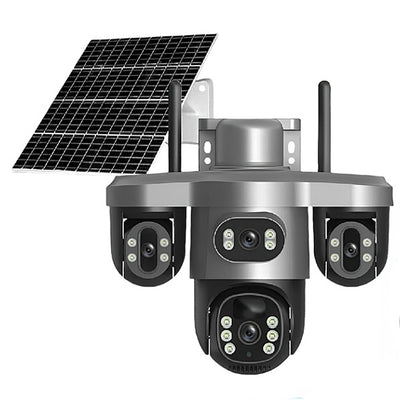 15MP HD V380 Pro Solar Powered PTZ Camera Three Lens Auto Tracking 10X Zoom Color Night Vision IP66 Wireless Outdoor Security Camera