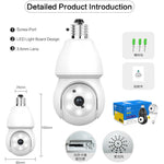 1080P 2K Wireless Light Bulb Security Camera 355° PTZ E27 IP65 Waterproof Motion Detection Auto Tracking Two Way Audio Night Vision Work with Alexa Google Assistant for Smart Home Security
