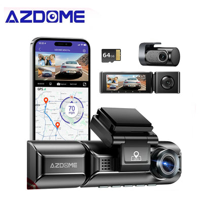 LinkMejor M550 Pro Car Dash Cam 3 Channel 4K 5.8Ghz WiFi Front Cabin 1080P Rear DVR Cam GPS Night Vision Free 64G TF Card