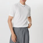 LinkMejor Mens Half-collar Solid Knitted pit-stripe Short Sleeve T-shirt