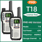 2Pcs Baofeng BF-T18 Mini Walkie Talkie PMR446 License Free 16 Channels 2W Power Long Range Type C Rechargeable NOAA Weather Alerts Hands Free Two Way Radio