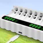 LinkMejor Screen Intelligent Battery Charger 8-Slot Type-C Fast Charge AA /AAA 1.2V NiMH Rechargeable Batteries Efficient Charging Battery Storage Box Smart Display