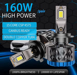 Infitary Pair Car LED Headlight Modification 160W Per Pair Lamp Bulb 6500K Bright White Car Lights  IP68 Waterproof Rating