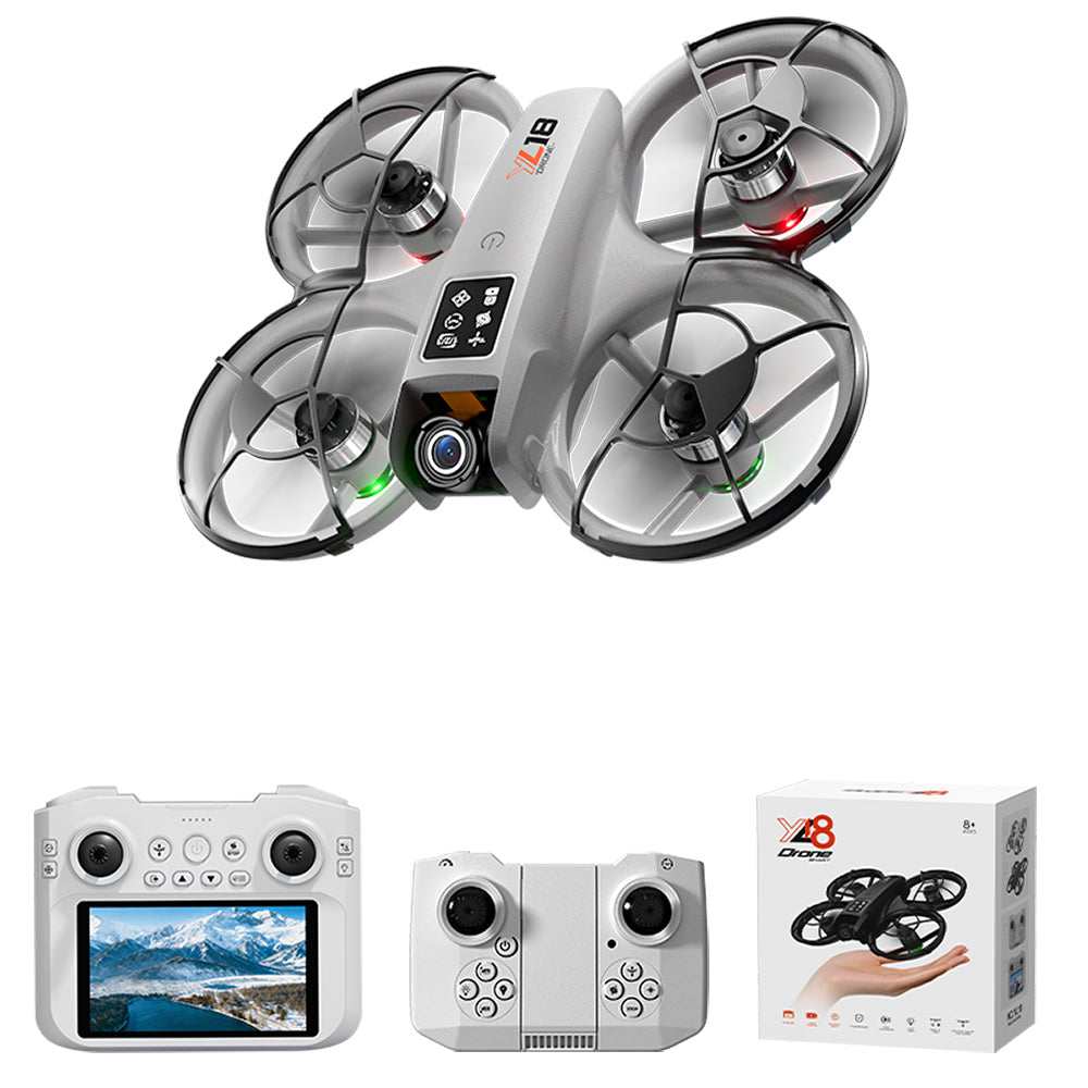LinkMejor YL18 WiFi FPV with 4.3inch LCD Screen Controller HD Dual Camera Electrically Adjustable Optical Flow Hover Circle Protection LED Brushless 2.4G 4CH 6-Axis Remote Control Toys RC Drone Quadcopter RTF