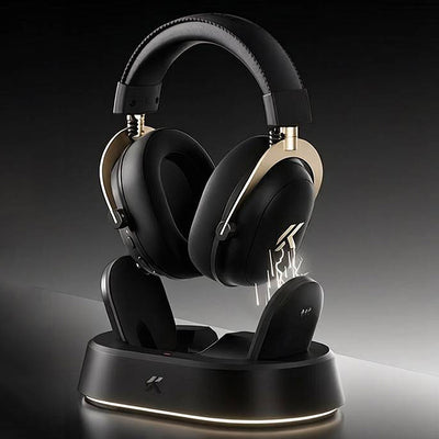 LinkMejor V9 Turbo+ Tri-mode Gaming Headset bluetooth Headphone with RGB Magnetic Wireless Charger 60mm Powerful Dynamic Driver 7.1 Panoramic Surround Sound 2000mAh Battery Low Delay Gamer Headphones with AI Pickup Noise Cancelling Mic