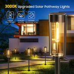 Elfeland 2PCS Solar Pathway Warm Lights Outdoor Waterproof Solar Powered Garden for Walkway Yard Backyard Landscape Lighting Decorative