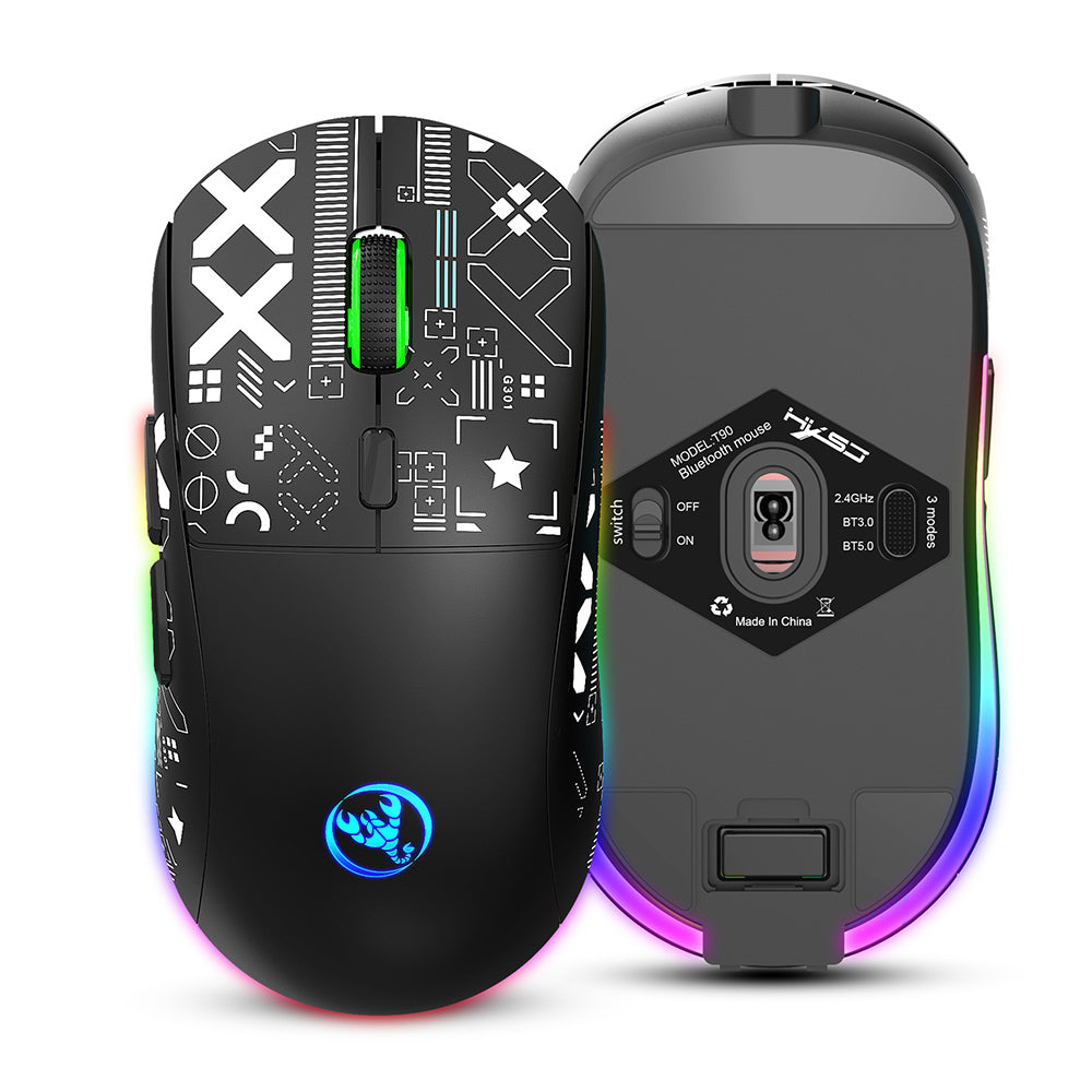 LinkMejor T90 2.4G Triple Mode Wireless Mouse 800-3600DPI Adjustable RGB Backlight 750mAh Type-C Rechargeable Gamer Mouse